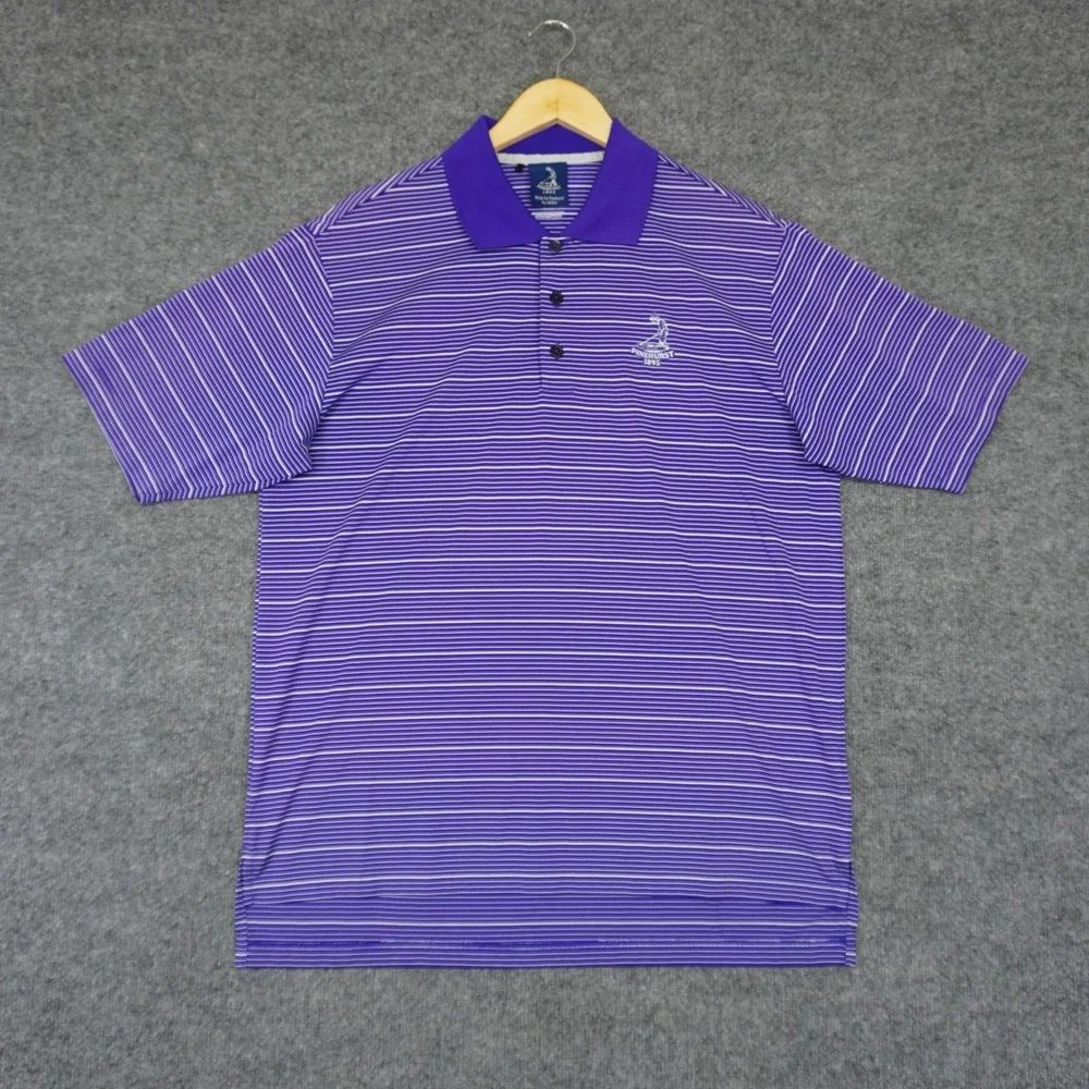 Adidas Polo Shirt Mens Medium Purple Striped Pinehurst 1895 Climalite Golf